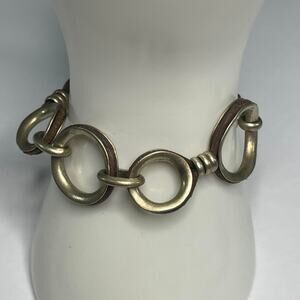 Kenneth Cole bracelet burnished gold tone chunky link with leather accents